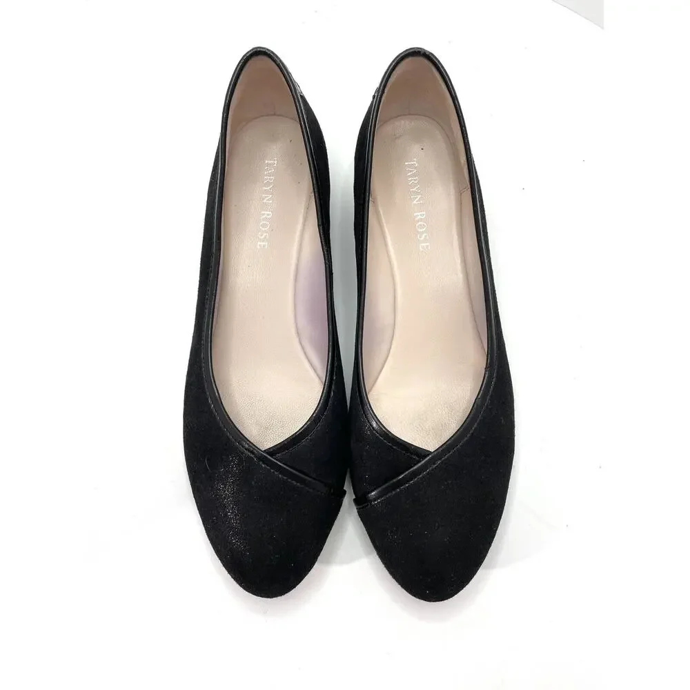 Taryn Rose Women's Black Round Toe Felicity Low Wedge Heel Shoe Size 7